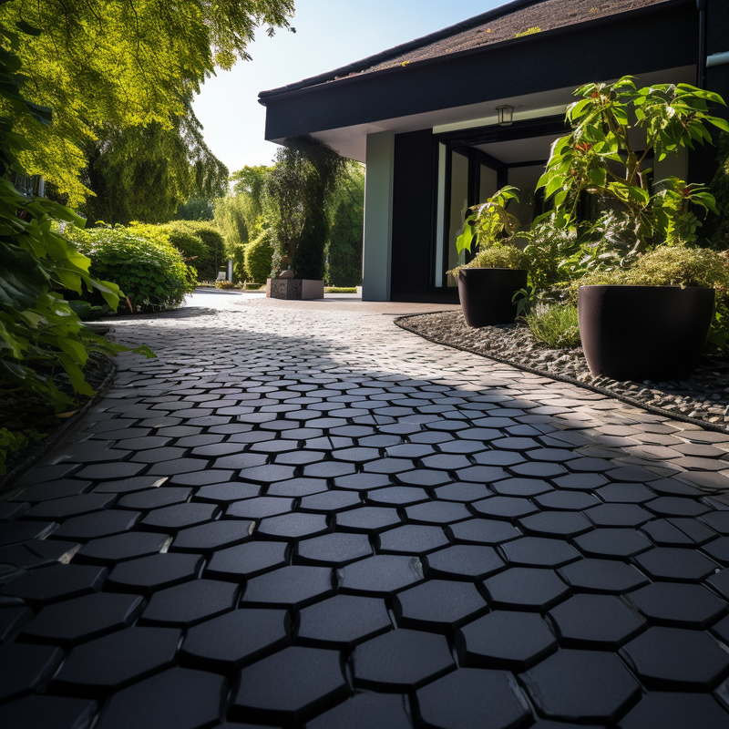 Load image into Gallery viewer, Permeable driveway made with IBRAN-H hexagonal, domed cobble slabs
