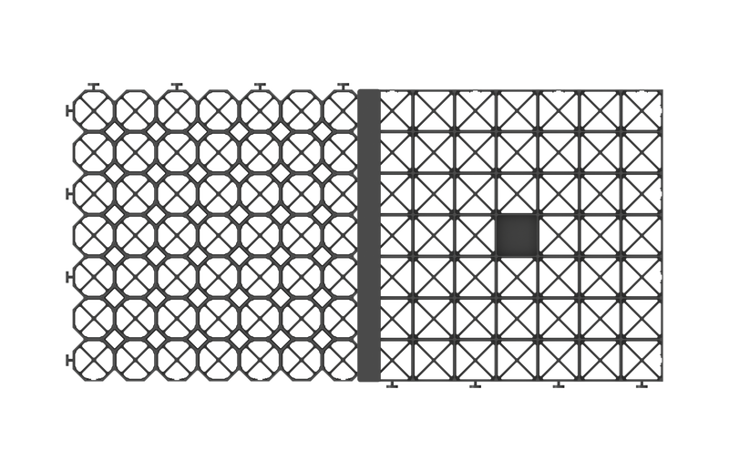 Load image into Gallery viewer, Aerial view of IBRAN-J joint edging used between two gravel grid designs
