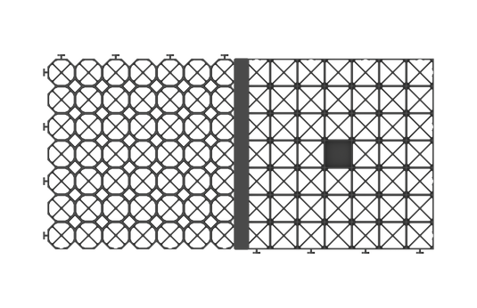 Aerial view of IBRAN-J joint edging used between two gravel grid designs